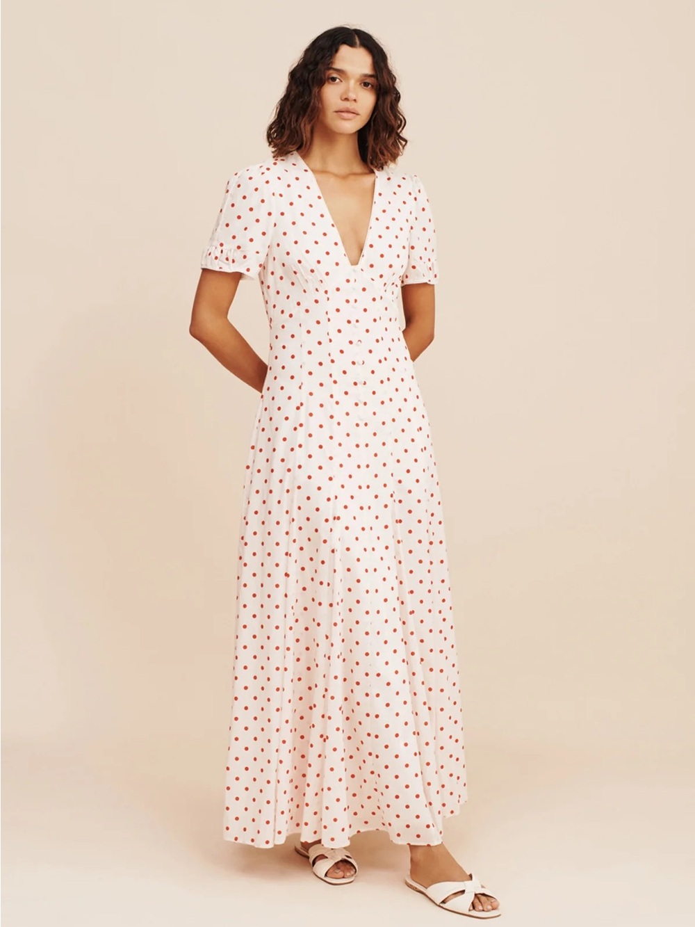 Posse Small Paloma Polka Dot Cream Red Maxi Dress
